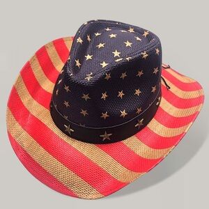 Patriotic Star & Stripe Cowboy Hat - Red, Blue, Tan